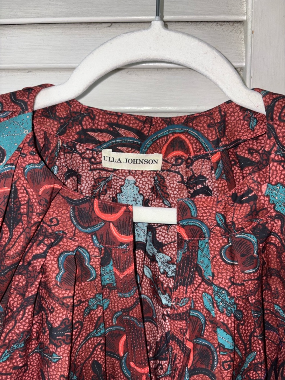 Ulla Johnson Inez Top Carmine Red Blue Printed Cotton Blouse Size 2 - Picture 4 of 7